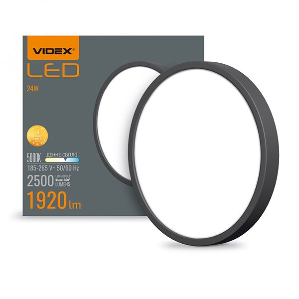 Светильник накл. круг 24W 5000K 220V ІР20 черный VL-DLRS-245B LED VIDEX(VL-DLRS-245B)