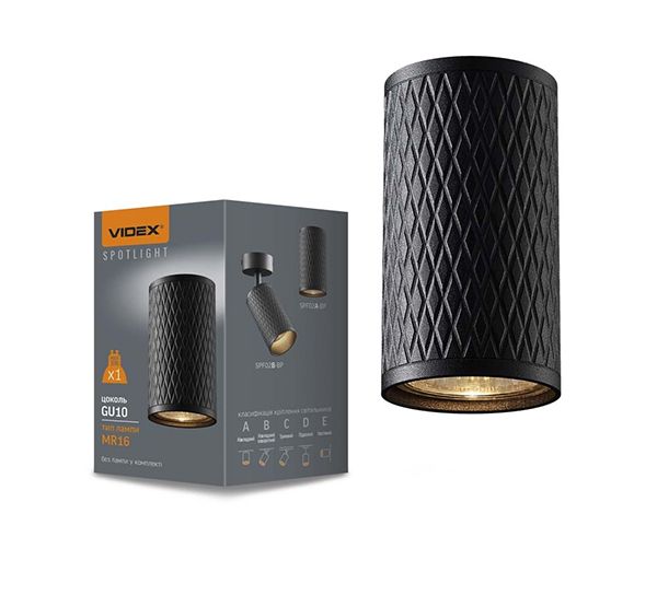 Светильник VIDEX под лампу GU10 VL-SPF02A-BP накладной поворотный чорный/призма(VL-SPF02A-BP)
