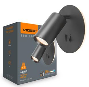 Світильник VIDEX під лампу GU10 VL-SPF24E-B накладний з підсвіткою та кнопкою чорний(VL-SPF24E-B)