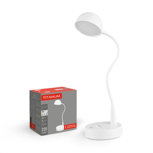 Светодиодная лампа настольная TITANUM TLTF-012W 7W 3000-6000K белая с аккумулятором(TLTF-012W)