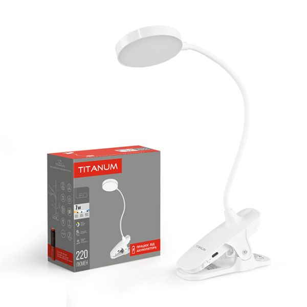 Светодиодная лампа настольная TITANUM TLTF-013W 7W 3000-6000K белая с аккумулятором(TLTF-013W)