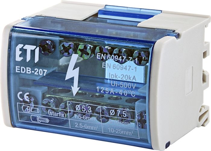 Блок распределительный EDB-207 2p L+PE/N, 125A (7 выходов)  ETI(1102300)