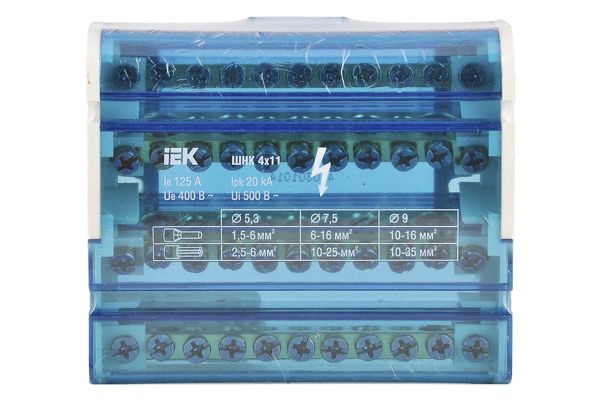 Шина "N"нулевая на DIN-рейку в корпусе 4х11групп ИЭК(YND10-4-11-125)