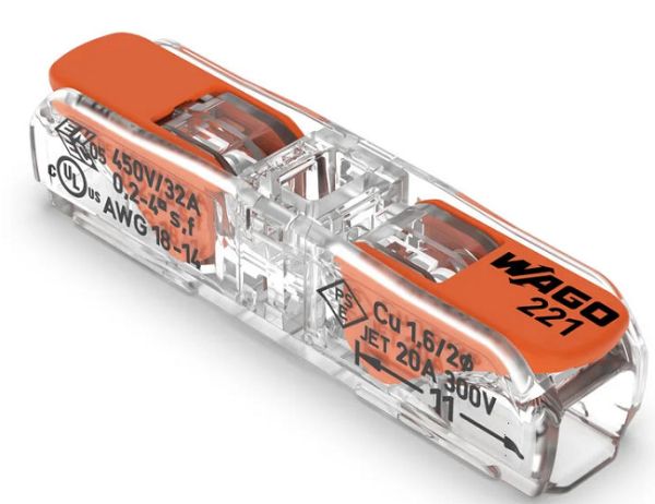 Клема 2-провідна з натискним важелем пряма 221-2411 WAGO(221-2411)