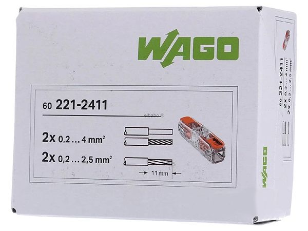 Клемма 2-проводная с нажимным рычагом прямая 221-2411 WAGO(221-2411)