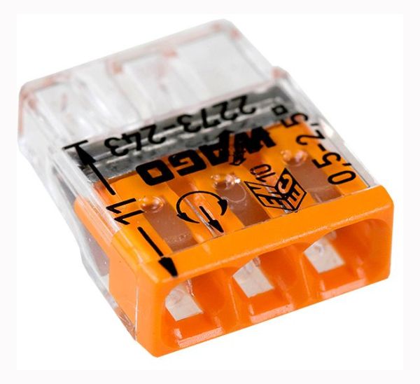 Клема 3-провідна будівельно-монтажна з пастою 2273-243 WAGO(2273-243)