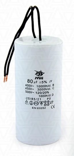 Конденсатор пусковой 80mkF 400/450V EN60252 СВВ60, JYUL гибкий вывод