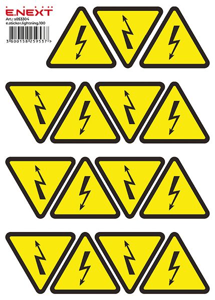 Небезпечна напруга 100х100х100мм e.sticker.lightning.100 (12шт/аркуш) E-Next(s053304)