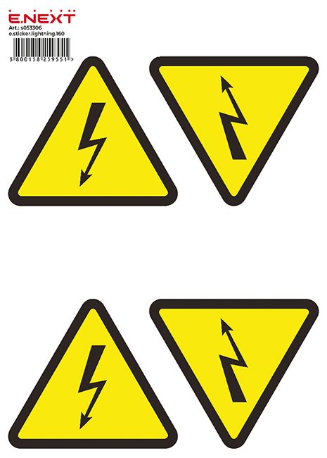 Опасное напряжение 160х160х160мм e.sticker.lightning.160 (5шт/лист) E-Next(s053306)