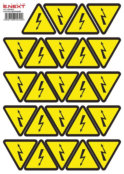 Небезпечна напруга 85х85х85мм e.sticker.lightning.85 (20шт/аркуш) E-Next(s053303)