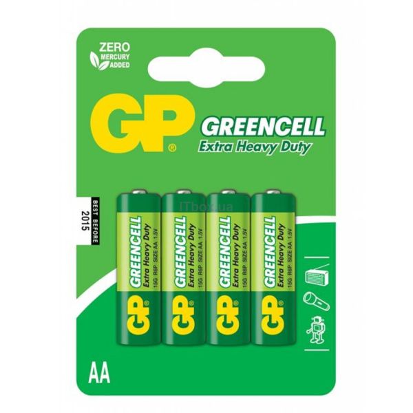Батарейка GP Greencell 15G-2UE4, R6, АА, 1.5V солевая (4 шт/блс) (15G-U4)(15G-2UE4/15G-U4)