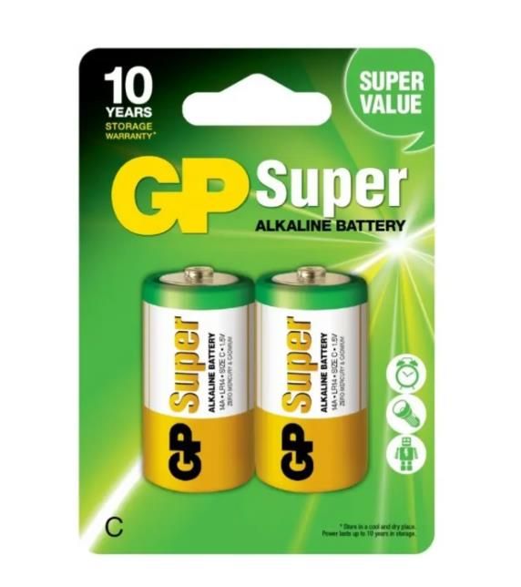 Батарейка GP Super Alkaline 14A-U2, LR14, С, 1.5V лужна 2 шт/блс(14A-U2)