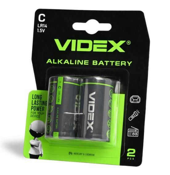 Батарейка лужна Videx LR14/C 2шт BLISTER CARD(23332)