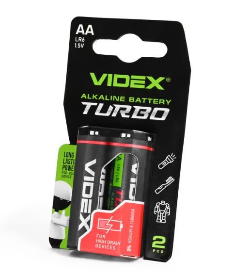 Батарейка лужна Videx LR6/AA Turbo 2шт BLISTER(24238)