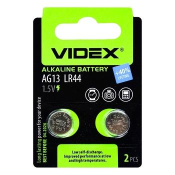 Батарейка лужная часовая Videx AG13/LR44 BLISTER CARD 2шт/бл.(AG13/2B/1.5V)