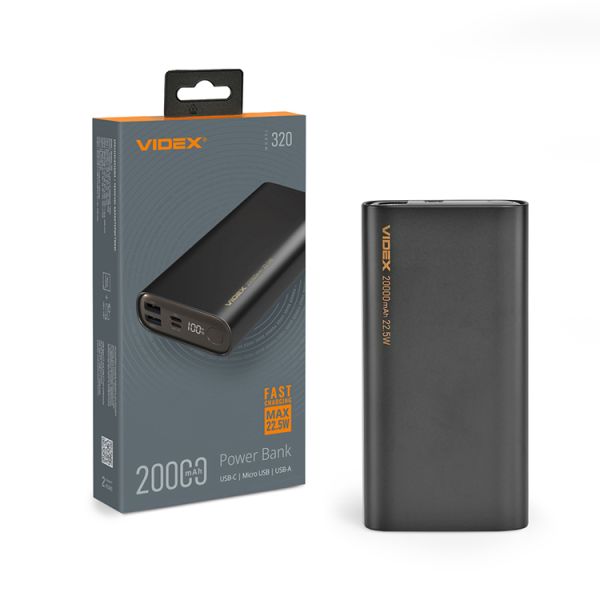 Повербанк VIDEX 20000mAh VPB-320 22.5W чорний(VPB-320-B)