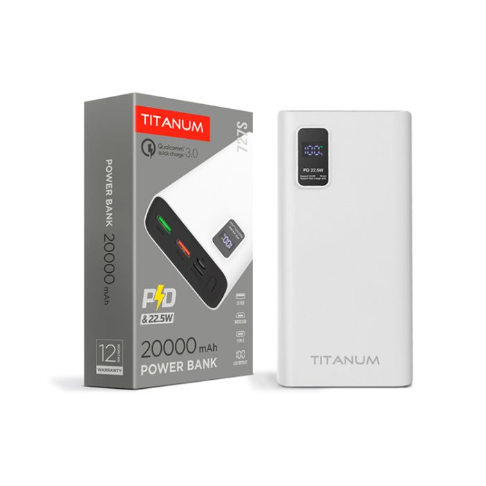 ПоверБанк Titanum 20000mAh TPB-727S-W 22.5W QS+PD білий(TPB-727S-W)