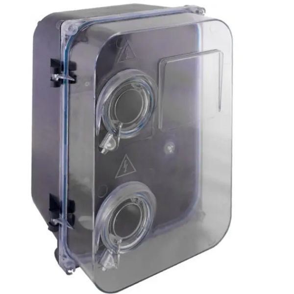 Щиток ДНЕПР наружн. устан. под 3 ф. счетчик с 2 окнами ПРОЗРАЧНЫЙ (БРАК НЕ МЕНЯЕТСЯ!!!)(Б00010893)