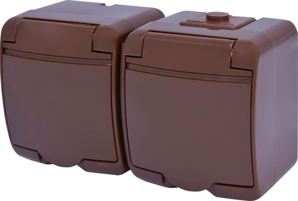 Розетка 2М Hermetics, IP54, RHE-2s-KR коричневая Schuko ETI(4668052)