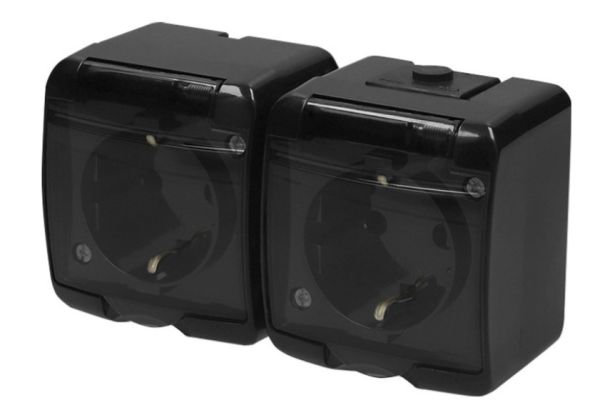 Розетка 2М Hermetics, IP54, RHE-2sd-BL черная Schuko ETI(4668091)