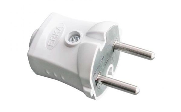 Вилка ERKA 1000 10A без зк плоская белая(260111)