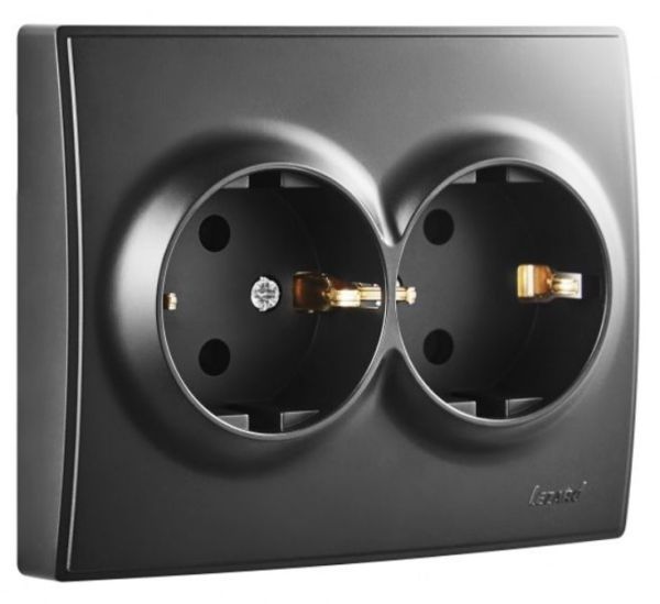 Розетка 2-на с з/к. Lezard LESYA антрацит(705-4242-127B)