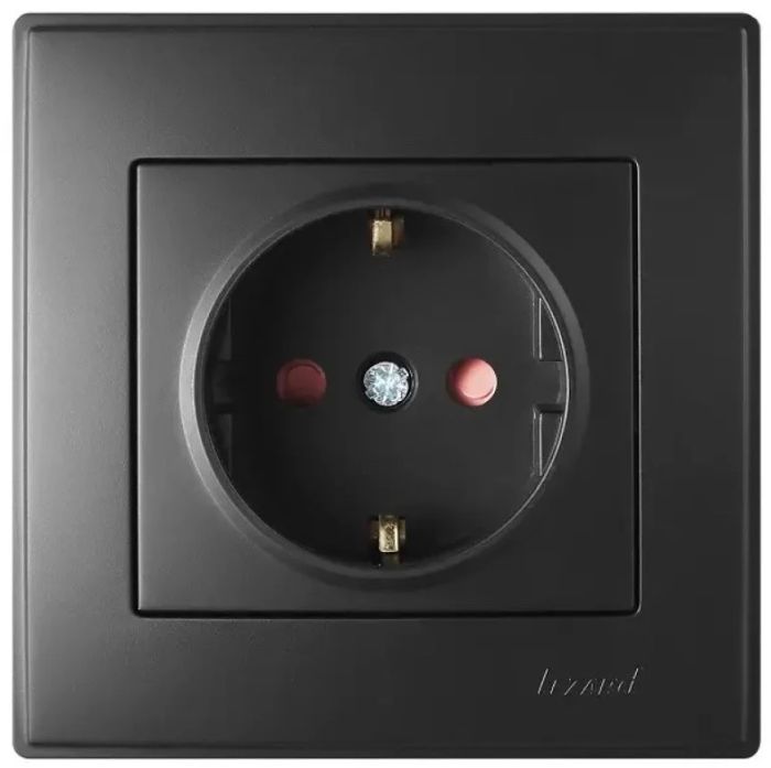Розетка с з/к с защитой Lezard LESYA антрацит(705-4242-124В)
