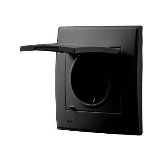 Розетка с з/к с кришкой Lezard LESYA антрацит(705-4242-123В)