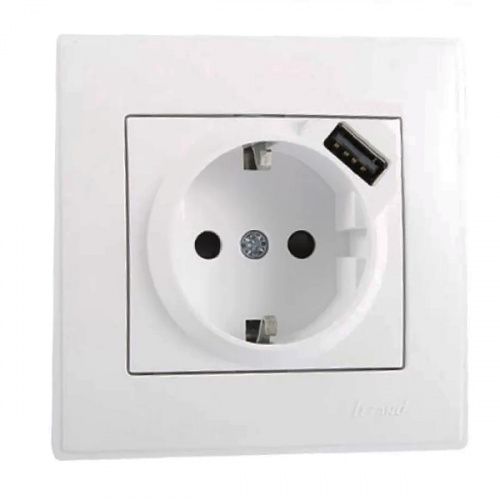 Розетка с з/к + USB Lezard LESYA белая(705-0202-181)