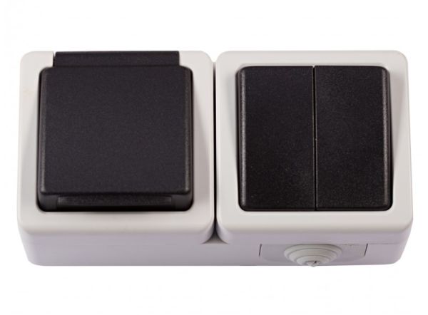 Выключатель 2кл + Розетка с зк наружная Debut 6533(6533)