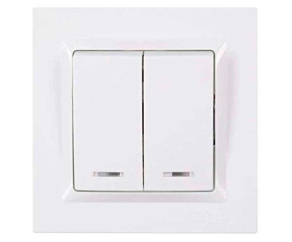 Выключатель 2-кл. с подсветкой LUXEL JAZZ белый 9006(9006)