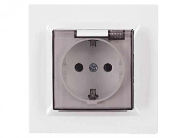 Розетка с з/к с крышкой  LUXEL JAZZ белая 9011(9011)