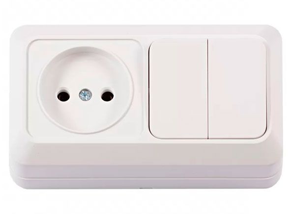 Розетка 1а + Вимикач 2 кл  Luxel Opera 2033 з/у біла(2033)