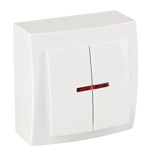 Выключатель 2-кл. с подсветкой н/у 26111004 Nilson Themis белый (12шт/уп)(26111004)