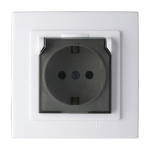 Розетка с з/к с крышкой 24111018  Nilson Touran белая (12 шт/уп)(24111018)