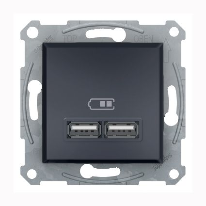 Розетка USB 2.1A 2-я EPH2700271 ASFORA антрацит Schneider Electric(EPH2700271)