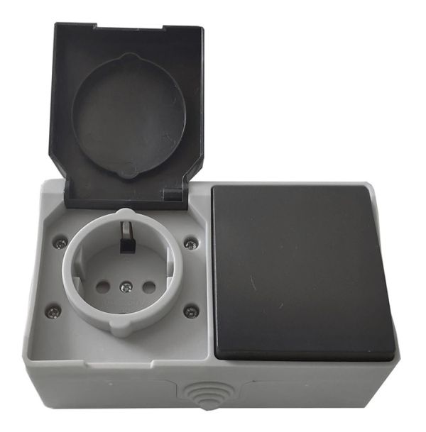 Розетка зовн. устан. 1-а з/к + вимикач зовн. устан. 1-кл. IP54 серія SURFACE TNSy(TNSy5000221)