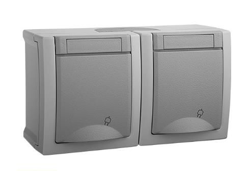 Розетка + розетка з з/к, гориз. блок PACIFIC 90591088 VI-KO IP54 сіра(90591088)