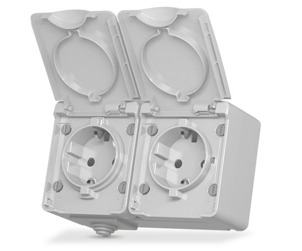 Розетка 2-а зовнішня з з/к VF-BNW22G-G VIDEX BINERA IP65 сіра(VF-BNW22G-G)