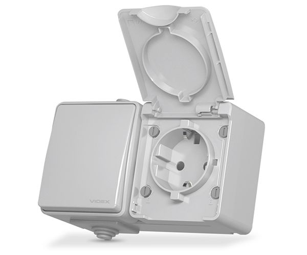 Розетка зовнішня з з/к + вимикач 1кл. VF-BNW3-G VIDEX BINERA IP65 сірий(VF-BNW3-G)
