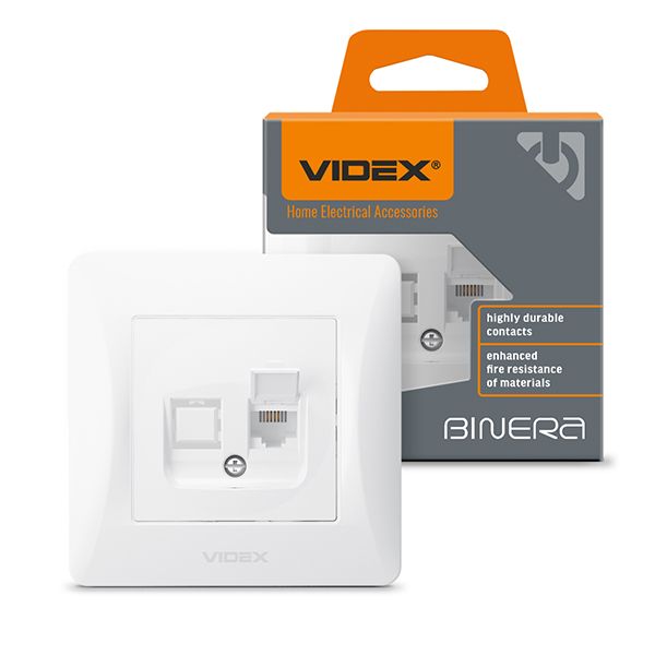 Розетка CAT3 одинарна телефонна біла VF-BNSK1TF3-W VIDEX BINERA(VF-BNSK1TF3-W)