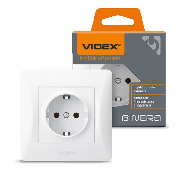 Розетка одинарна із заземленням біла VF-BNSK1G-W VIDEX BINERA(VF-BNSK1G-W)