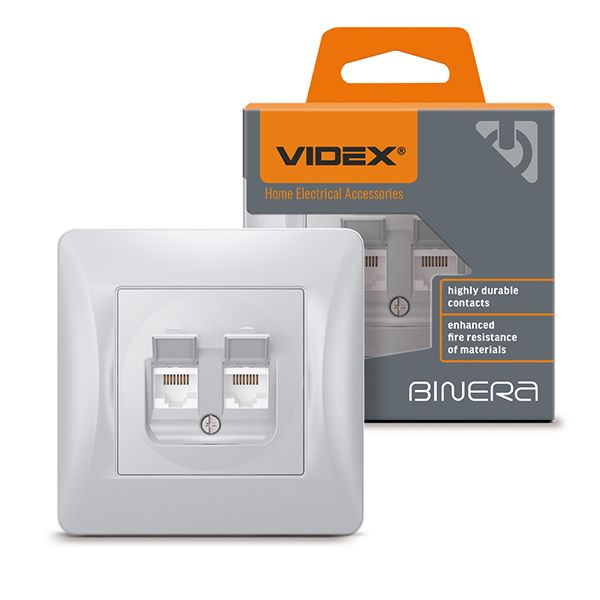 Розетка CAT6 комп'ютерна подвійна срібний шовк VF-BNSK2PC6-SS VIDEX BINERA(VF-BNSK2PC6-SS)