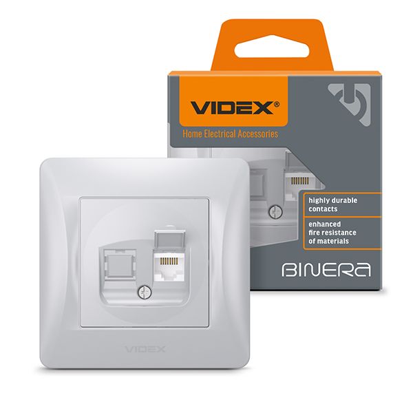 Розетка CAT6 комп'ютерна одинарна срібний шовк VF-BNSK1PC6-SS VIDEX BINERA(VF-BNSK1PC6-SS)