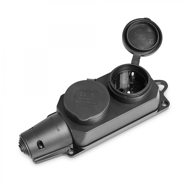Колодка подвійна ТF-B216IP-B, з заглушкой 2*16A КАУЧУК IP44 TITANUM STANDARD(ТF-B216IP-B)