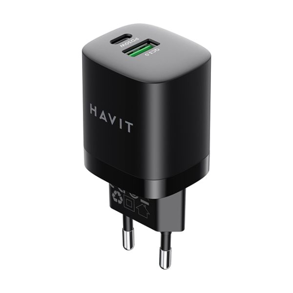 Зарядний пристрій HAVIT HV-UC30 30W USB+USB-C Black(28104)