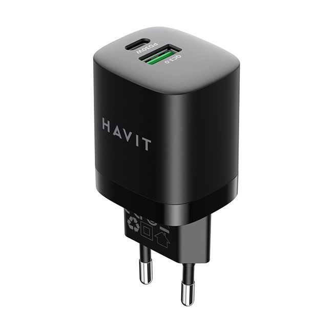 Зарядний пристрій HAVIT HV-UC30 30W USB+USB-C Black(28104)