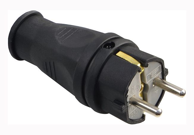 Вилка каучуковая пряма 2Р+РЕ 16А IP44 Аско(A0250010001)