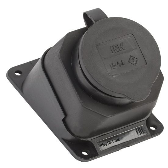 Розетка каучуковая с защитной крышкой настенная угловая РБу13-1-0м  ОМЕГА IP44  УЕК(PKR22-016-2-K02)