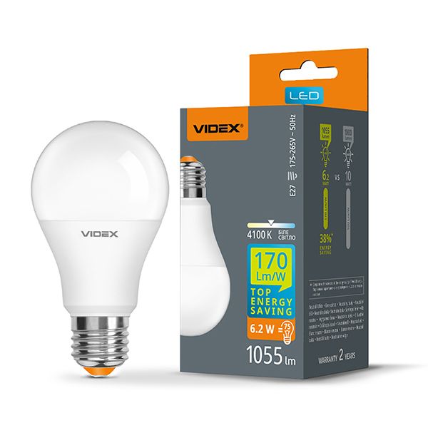 Лампа LED VIDEX A60h 6.2W Е27 4100К 220V VL-A60h-62274(VL-A60h-62274)